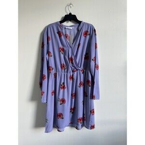 All In Favor Women's Faux Wrap Long Sleeve Dress In Purple Floral Size XXL